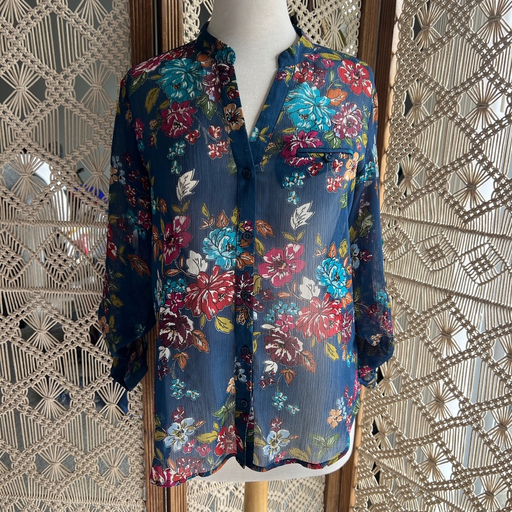 Floral Sheer Women's Button Up Top